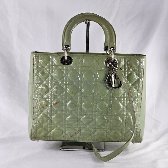 CHRISTIAN DIOR Patent Cannage  Lady Dior Mint Green - Picture 1 of 8